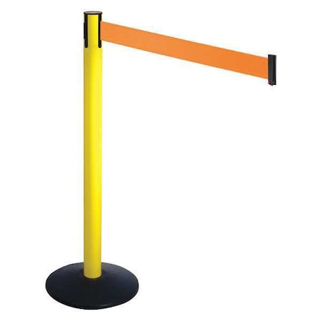 Barrier Post with Belt, Black, 10 ft Length, 40 in Post Height, No Legend, Powder Coated MPN:331YA-OR
