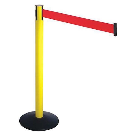 Barrier Post with Belt, Black, 10 ft Length, 40 in Post Height, No Legend, Powder Coated MPN:331YA-RD