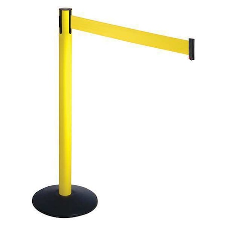 Barrier Post with Belt, Black, 10 ft Length, 40 in Post Height, No Legend, Powder Coated MPN:331YA-YW