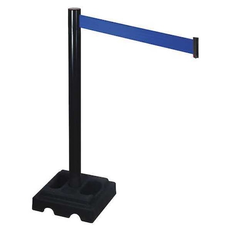 Barrier Post with Belt, Black, 10 ft Length, 40 in Post Height, No Legend, Black MPN:332BA-BL