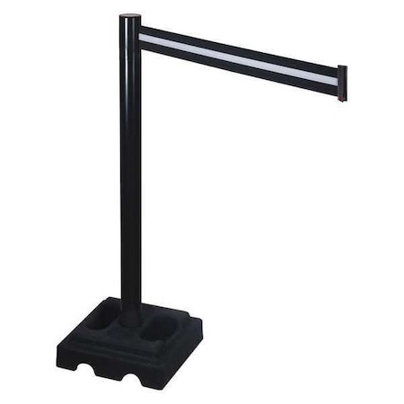 Barrier Post with Belt, Black, 10 ft Length, 40 in Post Height, No Legend, Black MPN:332BA-BW