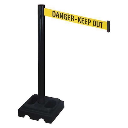 Barrier Post with Belt, Black, 10 ft Length, 40 in Post Height, Danger Keep Out, Black MPN:332BA-DKO