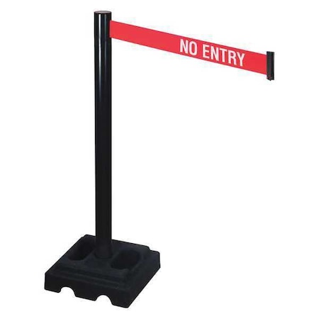 Barrier Post with Belt, Black, 10 ft Length, 40 in Post Height, No Entry, Black MPN:332BA-NE