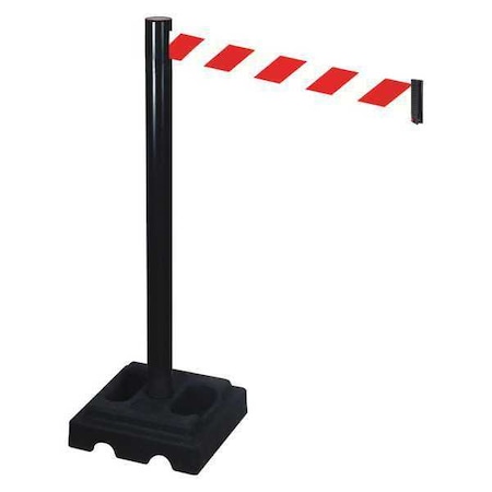 Barrier Post with Belt, Black, 10 ft Length, 40 in Post Height, No Legend, Black MPN:332BA-RWD