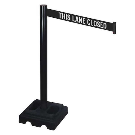 Barrier Post with Belt, Black, 10 ft Length, 40 in Post Height, This Lane Closed, Black MPN:332BA-TLC