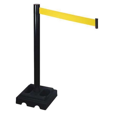 Barrier Post with Belt, Black, 10 ft Length, 40 in Post Height, No Legend, Black MPN:332BA-YW