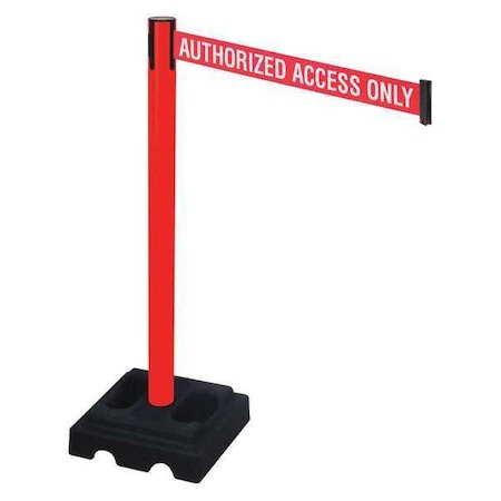 Barrier Post with Belt, Red, 10 ft Length, 40 in Post Height, Authorized Access Only, Red MPN:332PRD-AAO