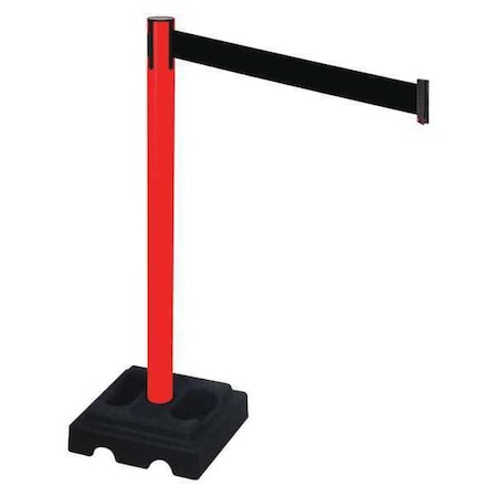 Barrier Post with Belt, Red, 10 ft Length, 40 in Post Height, No Legend, Red MPN:332PRD-BK
