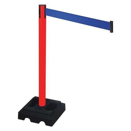 Barrier Post with Belt, Red, 10 ft Length, 40 in Post Height, No Legend, Red MPN:332PRD-BL