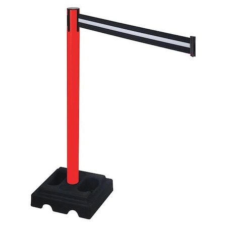 Barrier Post with Belt, Red, 10 ft Length, 40 in Post Height, No Legend, Red MPN:332PRD-BW