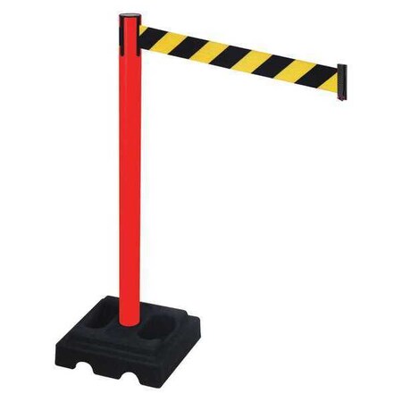 Barrier Post with Belt, Red, 10 ft Length, 40 in Post Height, No Legend, Red MPN:332PRD-BYD