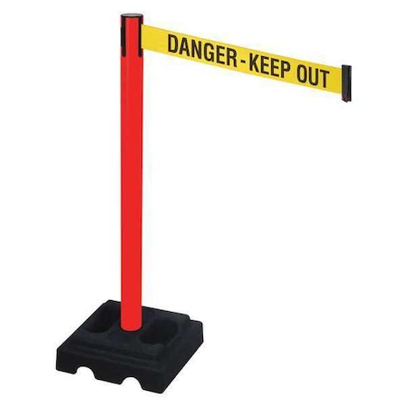 Barrier Post with Belt, Red, 10 ft Length, 40 in Post Height, Danger Keep Out, Red MPN:332PRD-DKO