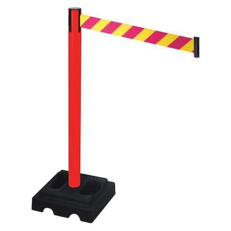 Barrier Post with Belt, Red, 10 ft Length, 40 in Post Height, No Legend, Red MPN:332PRD-MYD