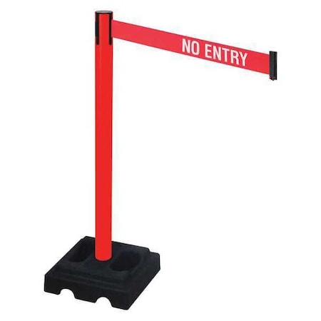 Barrier Post with Belt, Red, 10 ft Length, 40 in Post Height, No Entry, Red MPN:332PRD-NE