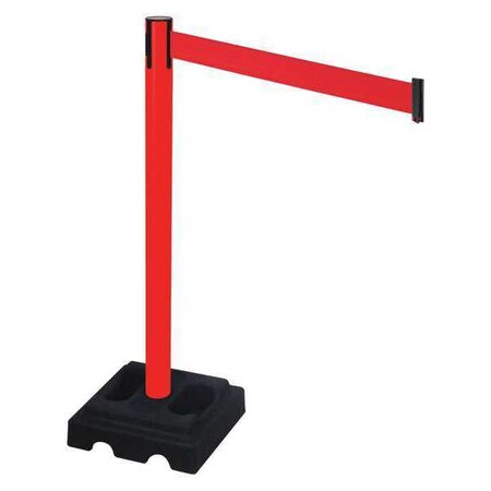 Barrier Post with Belt, Red, 10 ft Length, 40 in Post Height, No Legend, Red MPN:332PRD-RD