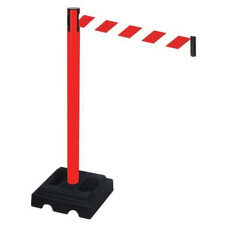 Barrier Post with Belt, Red, 10 ft Length, 40 in Post Height, No Legend, Red MPN:332PRD-RWD