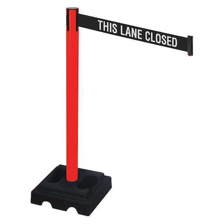 Barrier Post with Belt, Red, 10 ft Length, 40 in Post Height, This Lane Closed, Red MPN:332PRD-TLC