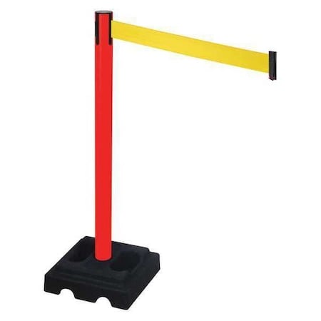 Barrier Post with Belt, Red, 10 ft Length, 40 in Post Height, No Legend, Red MPN:332PRD-YW