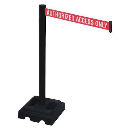 Barrier Post with Belt, Black, 10 ft Length, 40 in Post Height, Authorized Access Only, Black MPN:332PSB-AAO