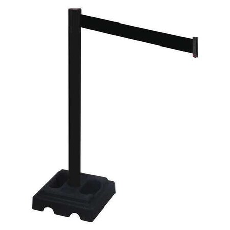 Barrier Post with Belt, Black, 10 ft Length, 40 in Post Height, No Legend, Black MPN:332PSB-BK
