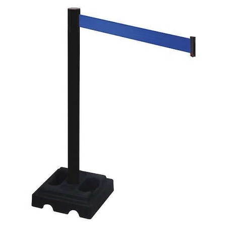 Barrier Post with Belt, Black, 10 ft Length, 40 in Post Height, No Legend, Black MPN:332PSB-BL