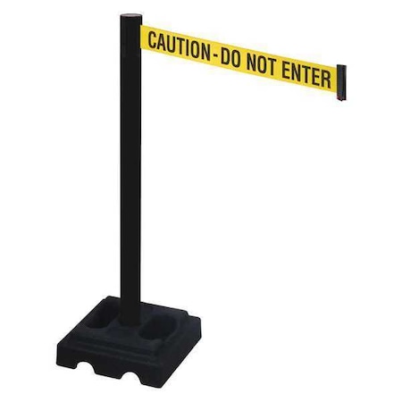 Barrier Post with Belt, Black, 10 ft Length, 40 in Post Height, Caution Do Not Enter, Black MPN:332PSB-CAU