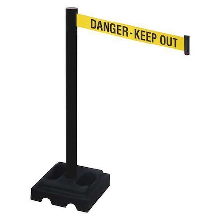 Barrier Post with Belt, Black, 10 ft Length, 40 in Post Height, Danger Keep Out, Black MPN:332PSB-DKO