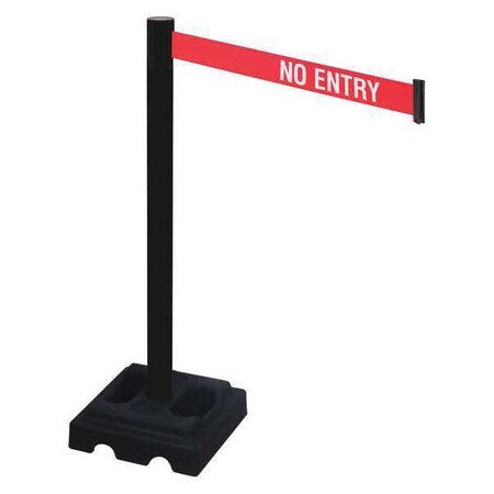 Barrier Post with Belt, Black, 10 ft Length, 40 in Post Height, No Entry, Black MPN:332PSB-NE