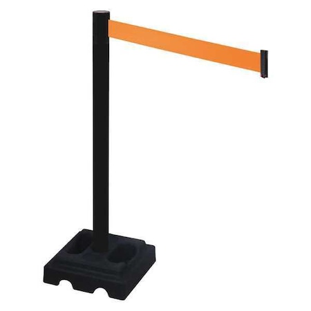 Barrier Post with Belt, Black, 10 ft Length, 40 in Post Height, No Legend, Black MPN:332PSB-OR