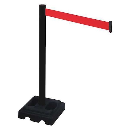 Barrier Post with Belt, Black, 10 ft Length, 40 in Post Height, No Legend, Black MPN:332PSB-RD
