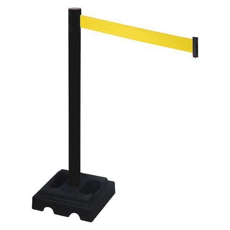 Barrier Post with Belt, Black, 10 ft Length, 40 in Post Height, No Legend, Black MPN:332PSB-YW