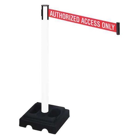 Barrier Post with Belt, White, 10 ft Length, 40 in Post Height, Authorized Access Only, White MPN:332PWH-AAO