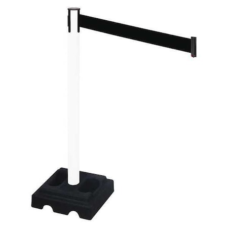 Barrier Post with Belt, White, 10 ft Length, 40 in Post Height, No Legend, White MPN:332PWH-BK