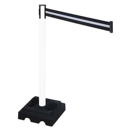 Barrier Post with Belt, White, 10 ft Length, 40 in Post Height, No Legend, White MPN:332PWH-BW