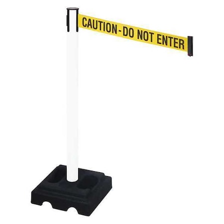 Barrier Post with Belt, White, 10 ft Length, 40 in Post Height, Caution Do Not Enter, White MPN:332PWH-CAU