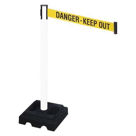 Barrier Post with Belt, White, 10 ft Length, 40 in Post Height, Danger Keep Out, White MPN:332PWH-DKO
