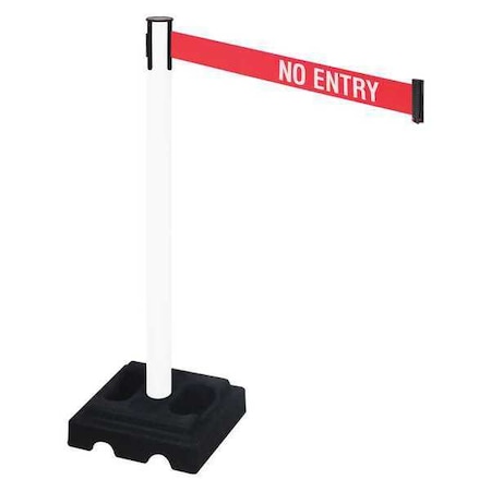 Barrier Post with Belt, White, 10 ft Length, 40 in Post Height, No Entry, White MPN:332PWH-NE