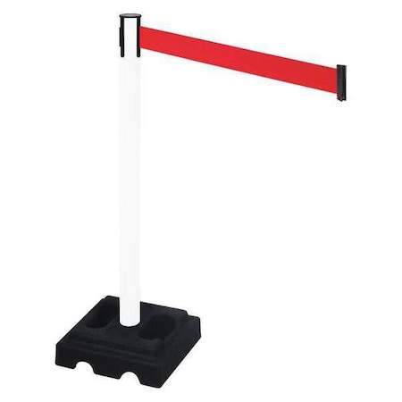 Barrier Post with Belt, White, 10 ft Length, 40 in Post Height, No Legend, White MPN:332PWH-RD