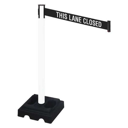 Barrier Post with Belt, White, 10 ft Length, 40 in Post Height, This Lane Closed, White MPN:332PWH-TLC