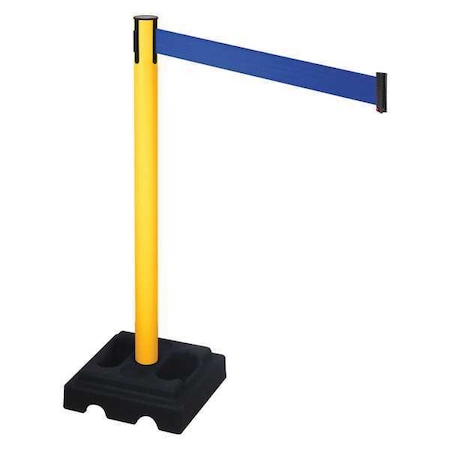 Barrier Post with Belt, Yellow, 10 ft Length, 40 in Post Height, No Legend, Yellow MPN:332PYW-BL