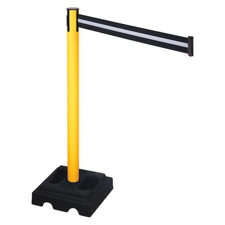 Barrier Post with Belt, Yellow, 10 ft Length, 40 in Post Height, No Legend, Yellow MPN:332PYW-BW