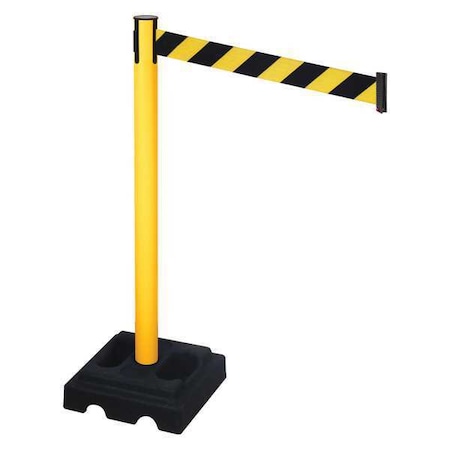 Barrier Post with Belt, Yellow, 10 ft Length, 40 in Post Height, No Legend, Yellow MPN:332PYW-BYD