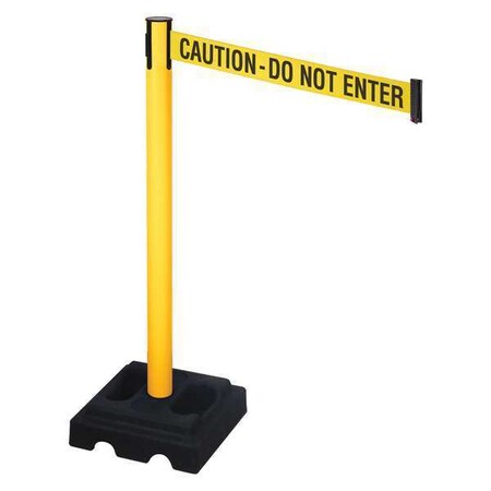 Barrier Post with Belt, Yellow, 10 ft Length, 40 in Post Height, Caution Do Not Enter, Yellow MPN:332PYW-CAU