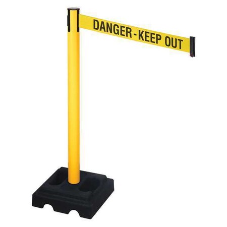 Barrier Post with Belt, Yellow, 10 ft Length, 40 in Post Height, Danger Keep Out, Yellow MPN:332PYW-DKO