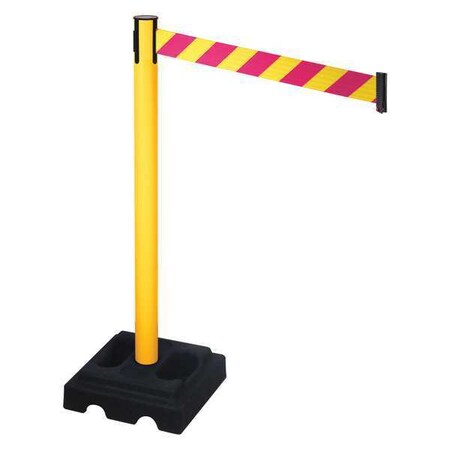 Barrier Post with Belt, Yellow, 10 ft Length, 40 in Post Height, No Legend, Yellow MPN:332PYW-MYD