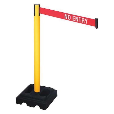 Barrier Post with Belt, Yellow, 10 ft Length, 40 in Post Height, No Entry, Yellow MPN:332PYW-NE