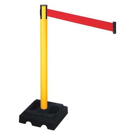 Barrier Post with Belt, Yellow, 10 ft Length, 40 in Post Height, No Legend, Yellow MPN:332PYW-RD