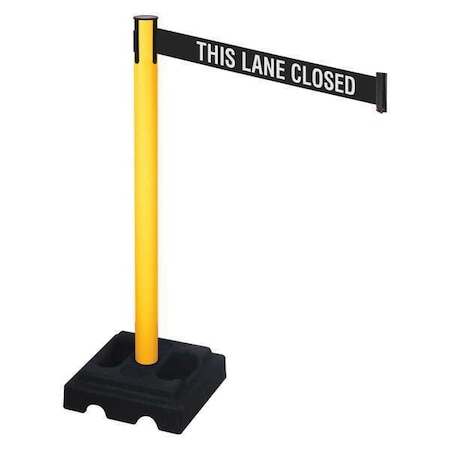 Barrier Post with Belt, Yellow, 10 ft Length, 40 in Post Height, This Lane Closed, Yellow MPN:332PYW-TLC