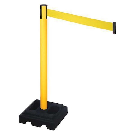 Barrier Post with Belt, Yellow, 10 ft Length, 40 in Post Height, No Legend, Yellow MPN:332PYW-YW