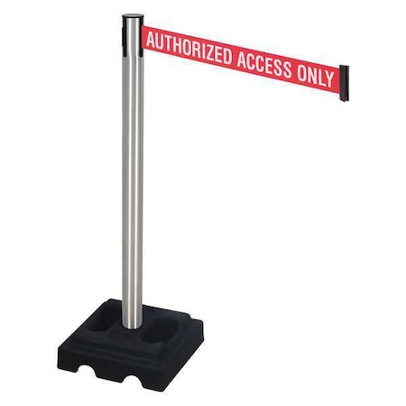 Barrier Post with Belt, Silver, 10 ft Length, 40 in Post Height, Authorized Access Only, Satin MPN:332SA-AAO